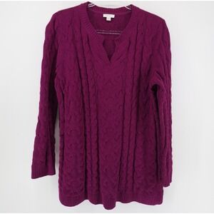 J. Jill Chenille Cable Knit Sweater Womens Large Purple Split V-Neck Whimsy